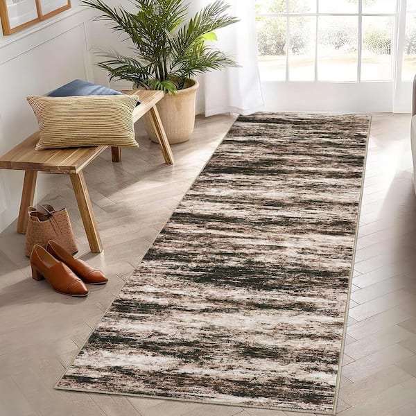 Modern Soft Thin Abstract Printed Carpet Machine for Bedroom Office Dining Room Brown, 2 ft. x 6 ft. Area Rug