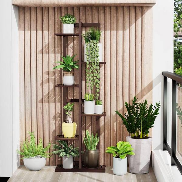 6-Tier Espresso wood Plant Stand (16.5 in. H W x46 in. H