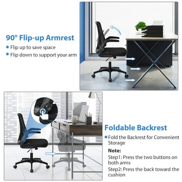 Gymax Mesh Office Chair Swivel Computer Desk Chair w/Foldable Backrest &  Flip-Up Arms