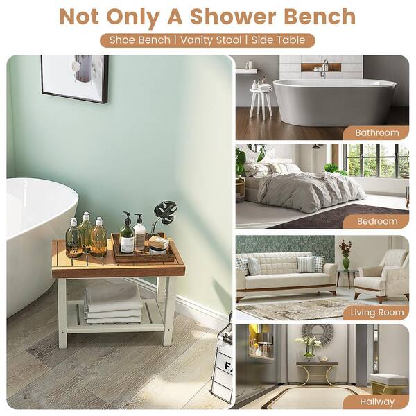 Heavy Duty Corner Shower Bench Stool with Storage Shelf for