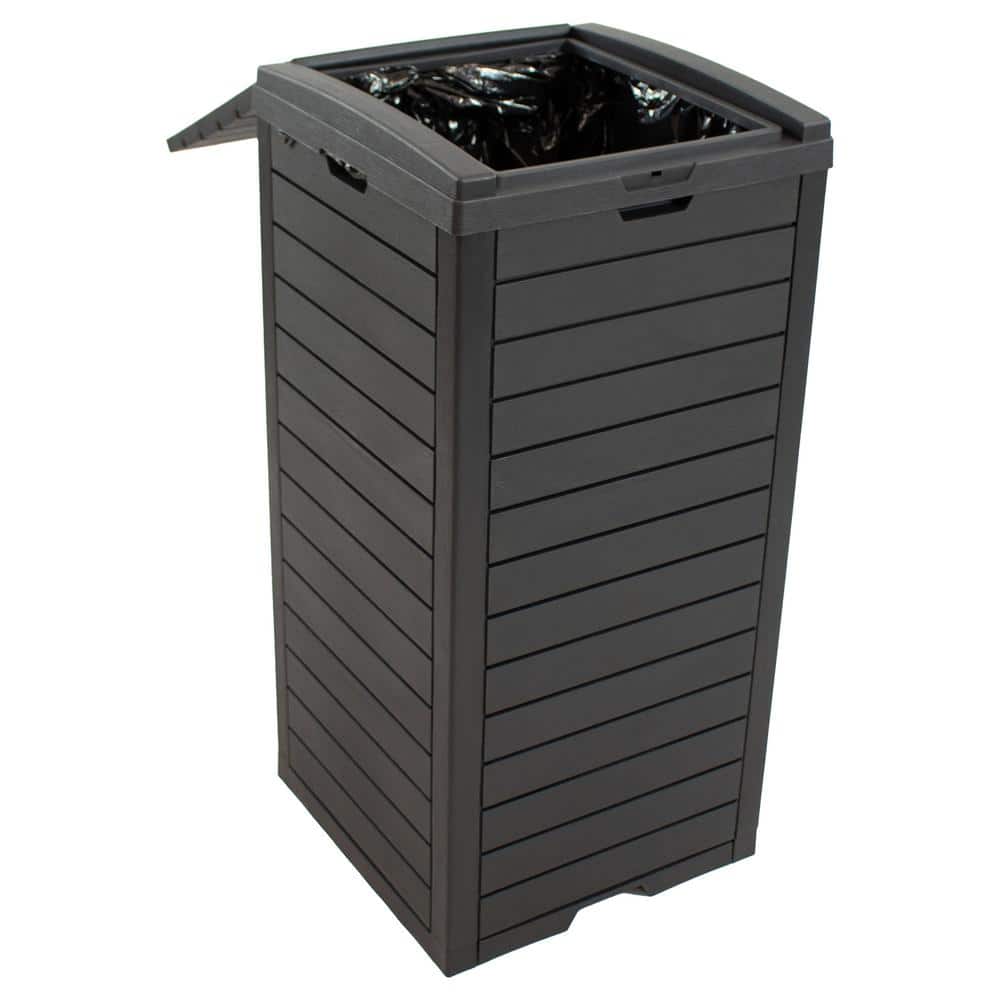 Black Polypropylene Resin Outdoor Trash Can with Lid, 39 Gallon