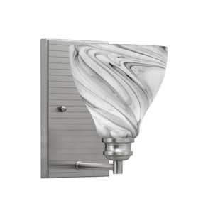 Albany 1-Light Brushed Nickel 6.25 in Wall Sconce with Onyx Swirl Glass Shade