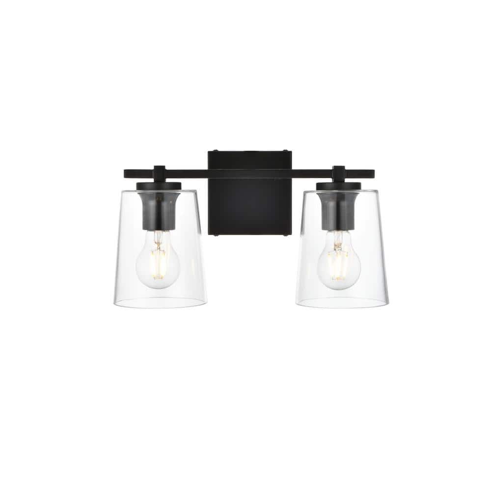 Simply Living 14 in. 2-Light Modern Black Vanity Light with Clear Bell ...