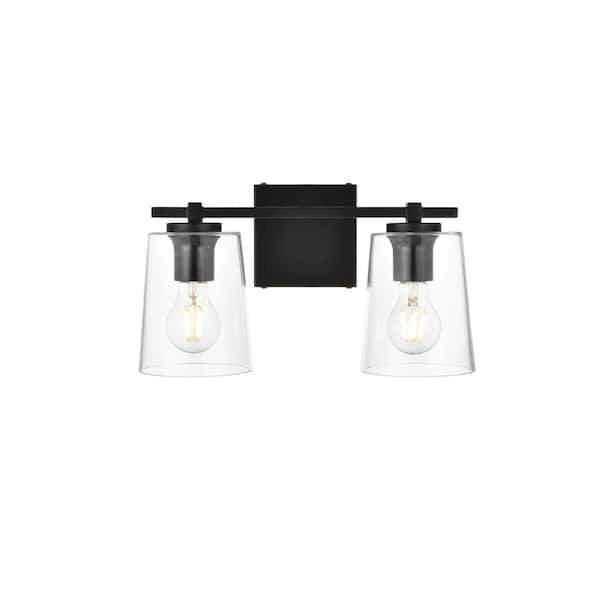 Unbranded Simply Living 14 in. 2-Light Modern Black Vanity Light with Clear Bell Shade