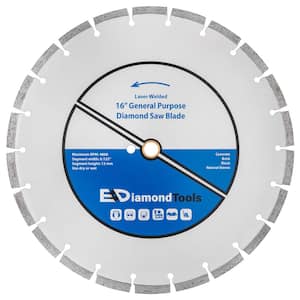 16 in. Laser Welded Diamond Saw Blade for Concrete Brick Block and Masonry, Heat Treated Blade Core, 1 in. Arbor