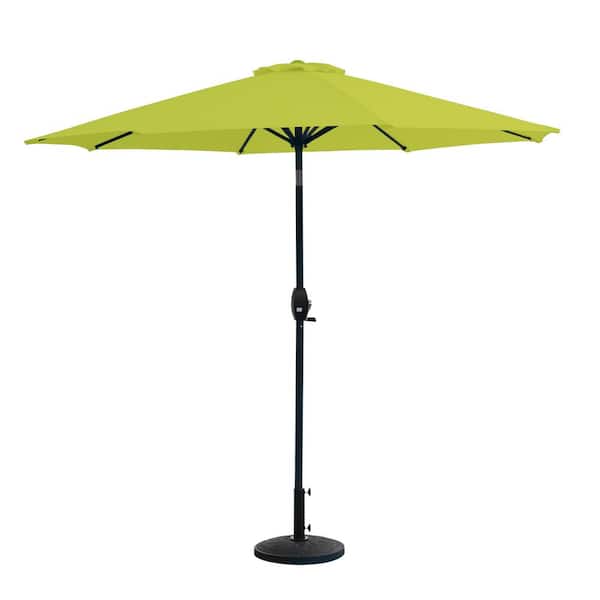 WESTIN OUTDOOR Riviera 9 ft. Market Outdoor Umbrella with Decorative Round Resin Base in Lime