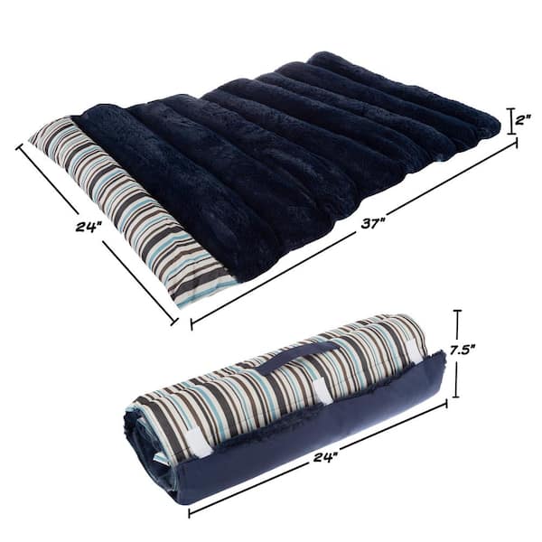 Petmaker Medium Blue Stripe Roll Up Travel Pet Bed