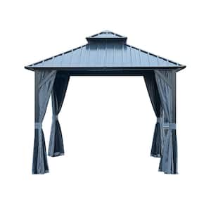 10 ft. x 10 ft. Dark Gray Outdoor Aluminum Permanent Hardtop Gazebo Canopy for Patio, Garden Backyard