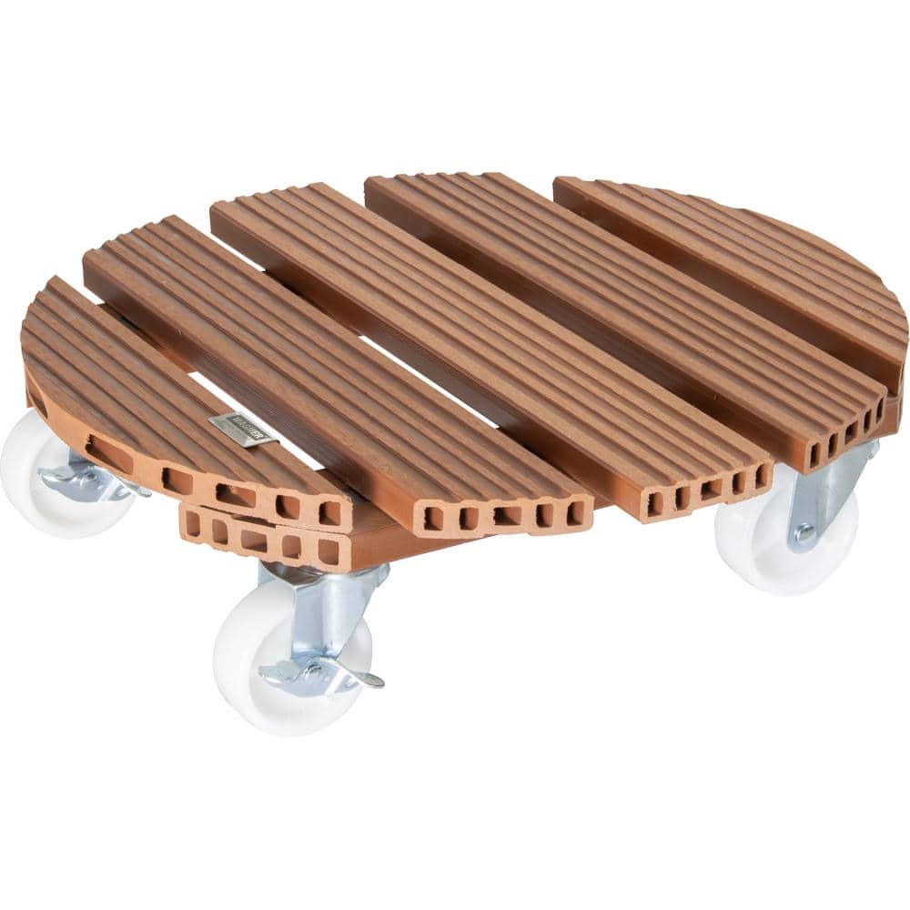 15.1" Terra Cotta Wood Plastic Composite Round Plant Caddy