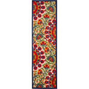 Aloha Easy-Care Red/Multicolor 2 ft. x 6 ft. Floral Modern Indoor/Outdoor Runner Rug