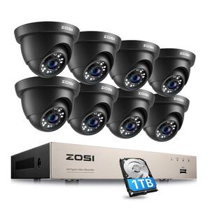 H.265 Plus 8-Channel 1080p 1TB Hard Drive DVR Security Camera System with 8-Wired Black Dome Cameras, Night Vision