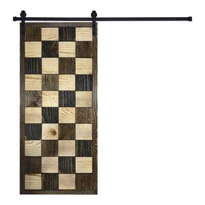 Artisan Series Chessboard Pattern 80 in. x 30 in. Clear Coat Finished Pine Wood Sliding Barn Door with Hardware Kit