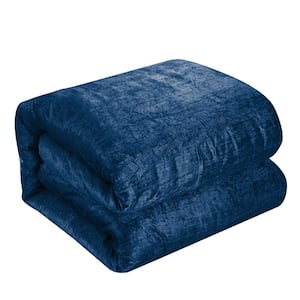 Navy Blue Solid Color Queen Polyester Duvet Cover Set