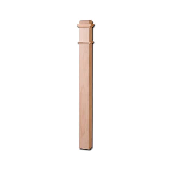 56 in. x 3-1/2 in. Red Oak Contemporary Style Wood Box Newel Post