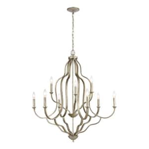 Katania 34 in. W 9-Light Dusted Silver Chandelier with No Shades