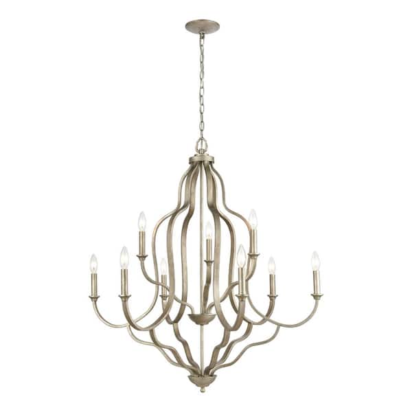 Titan Lighting Katania 34 in. W 9-Light Dusted Silver Chandelier with No Shades