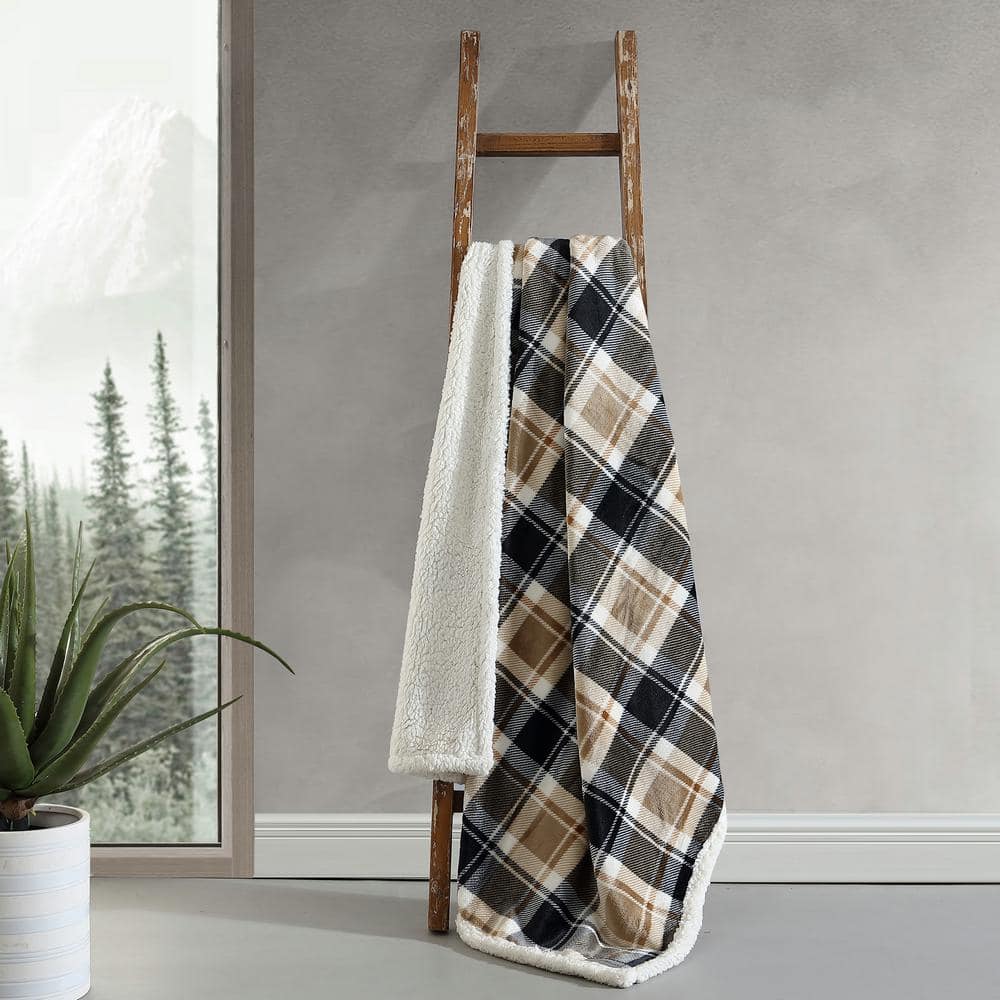 Rugged Plaid Brown 50"x60" Reversible Fleece/Sherpa Throw