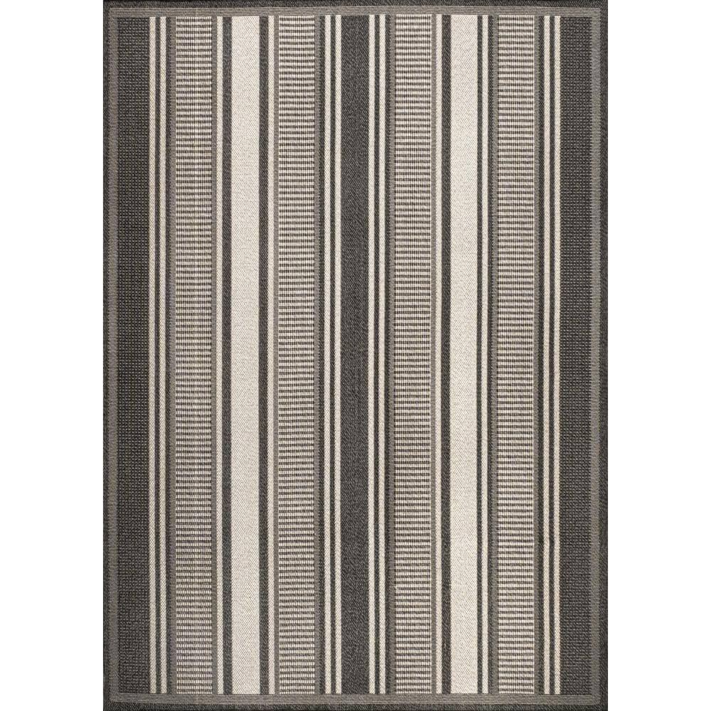 Haynes Minimalist Black and Cream Stripe 8' x 10' Synthetic Rug