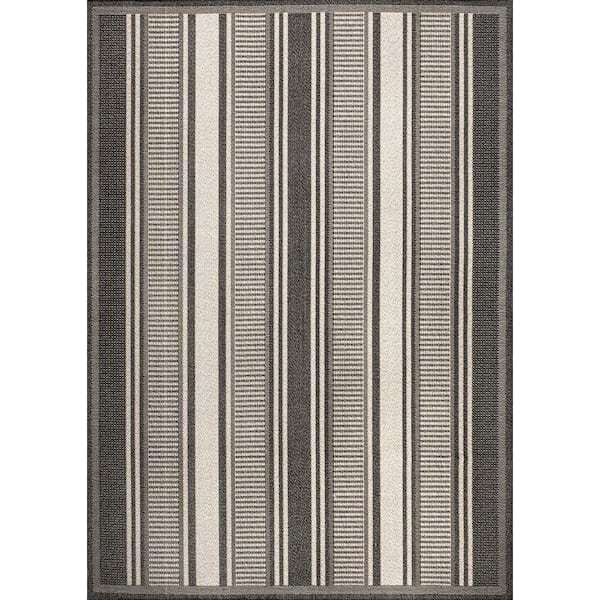 Haynes Modern Black/Cream 8 ft. x 10 ft. Double Stripe Indoor/Outdoor Area Rug
