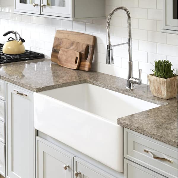 SINKOLOGY Bradstreet II 30 in. Farmhouse Apron Front Undermount Single Bowl Crisp White Fireclay Kitchen Sink with Strainer Drain