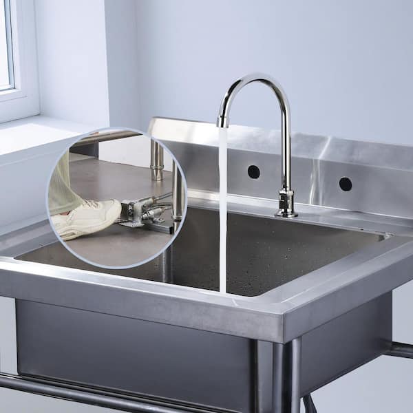 Dual Foot Temperature Pedal Valve Faucet, Deck Mount Standard Kitchen Faucet in Polished Chrome