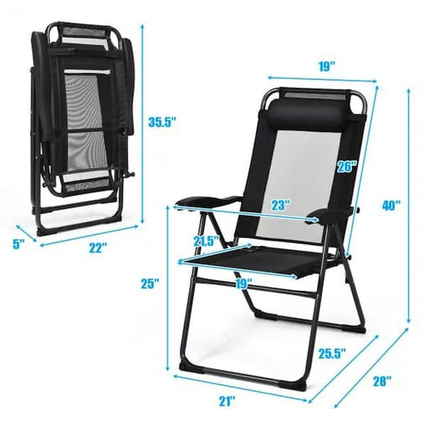 2 Pieces Patio Adjustable Folding Recliner Chairs with 7 Level