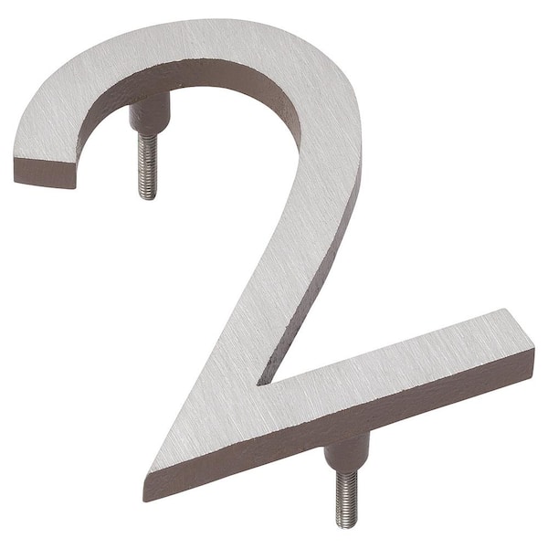 Montague Metal Products 6 in. Satin Nickel/Sand 2-Tone Aluminum Floating or Flat Modern House Number 2