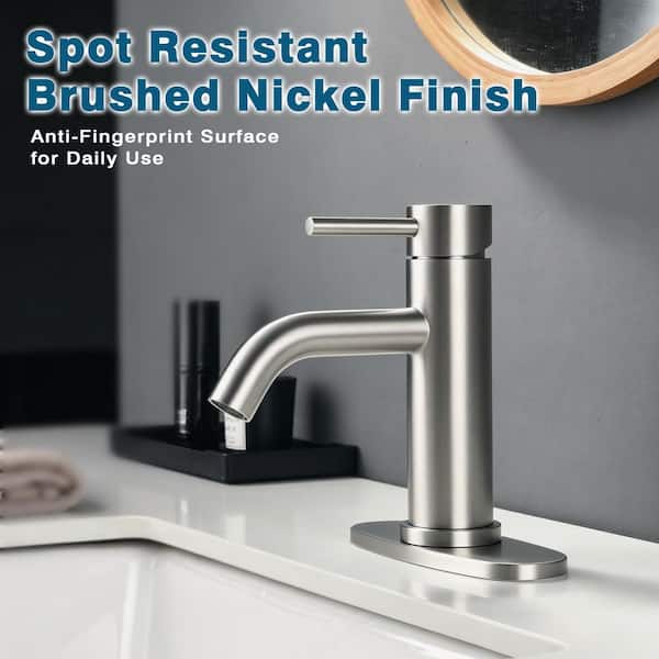 Single Handle Single Hole Bathroom Sink Faucet with Deck Plate in Spot Resistant Brushed Nickel