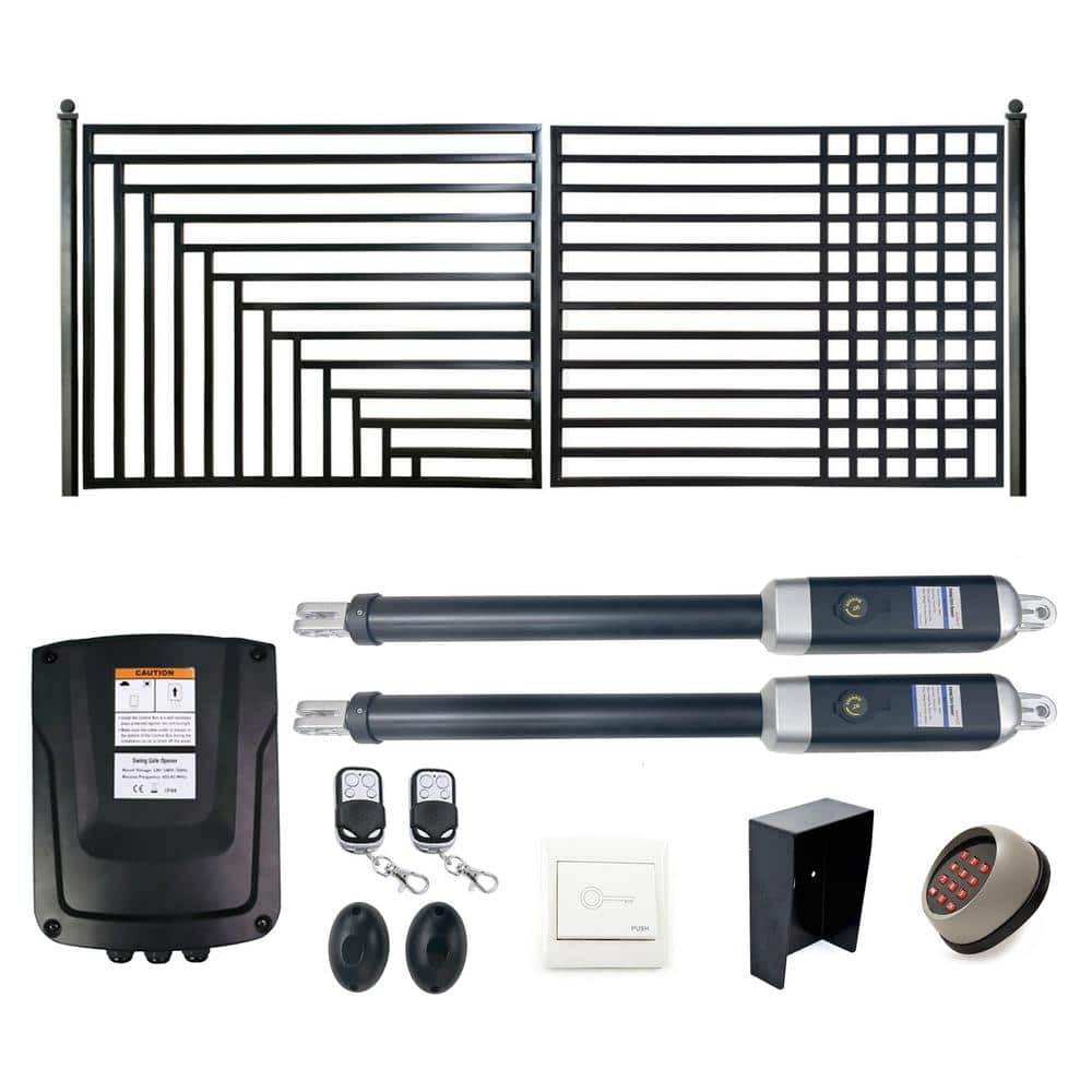 Kyiv Style 14 x 6 ft Black Steel Dual Swing Driveway Gate with Opener
