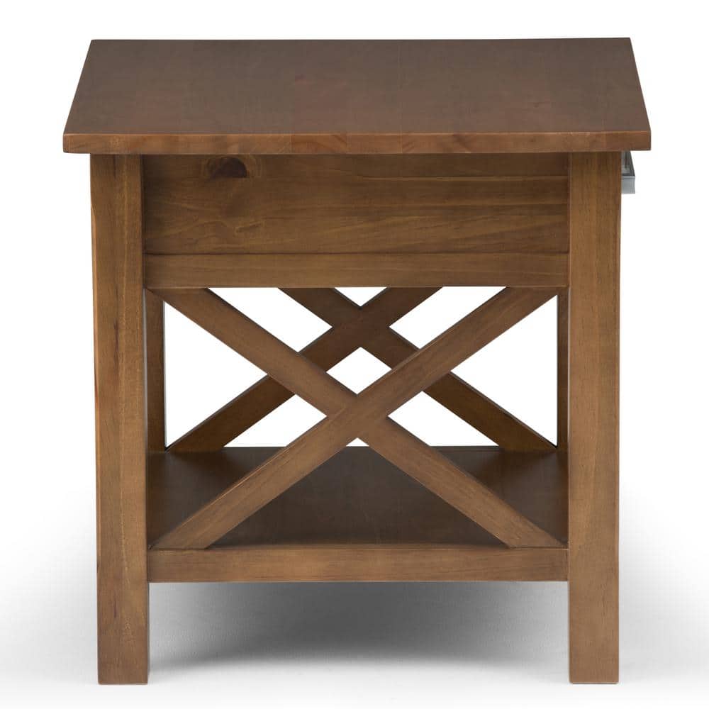Medium Saddle Brown Wood and Metal Rectangular Side Table with Storage