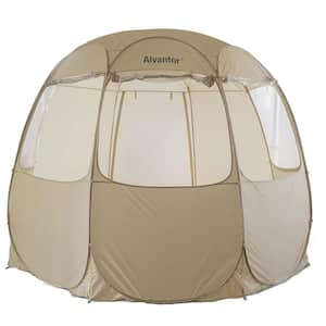 12 ft. x 12 ft. Beige Pop Up Canopy Vendor Booth Tent for Commercial Activity, Octagon Pop Up Gazebo