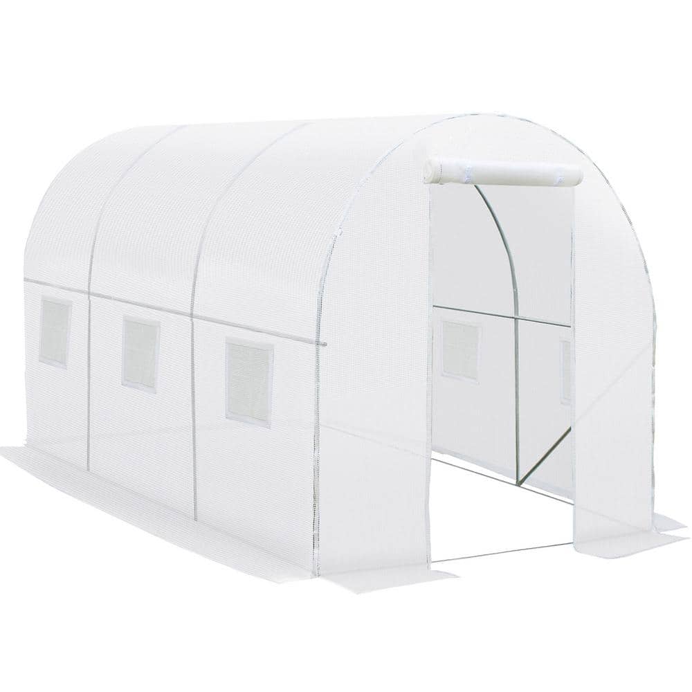 Outsunny 118 in. x 78.75 in. x 78.75 in. White Replacement Greenhouse Cover Tarp with 12 Windows and Zipper Door -  845-382V03WT