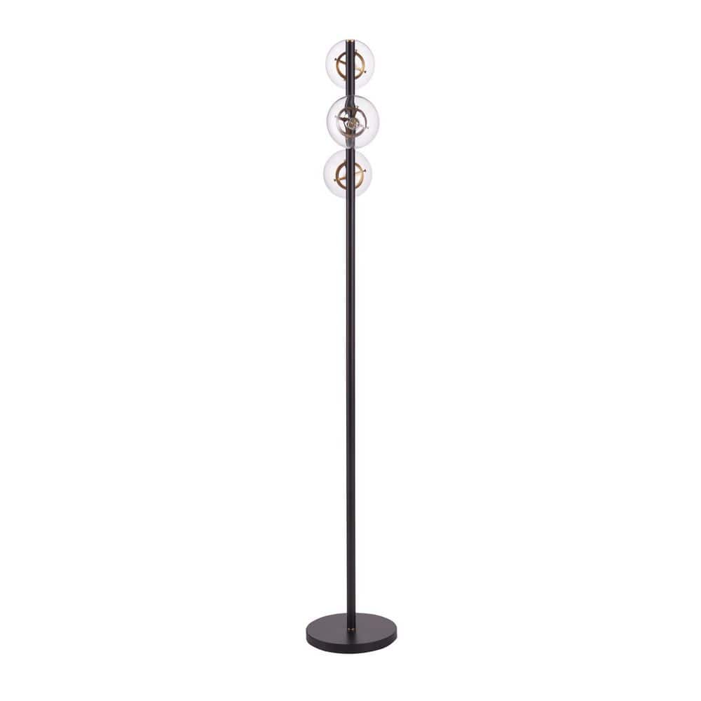 Boltonly Black and Gold 3-Light Floor Lamp with Glass Globes