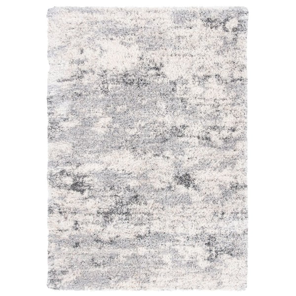 Berber Shag 5 ft. x 8 ft. Ivory/Gray Distressed Abstract Area Rug