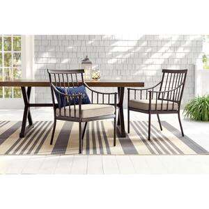 Mix and Match Farmhouse Steel Outdoor Patio Dining Chair with Tan Cushion (2-Pack)