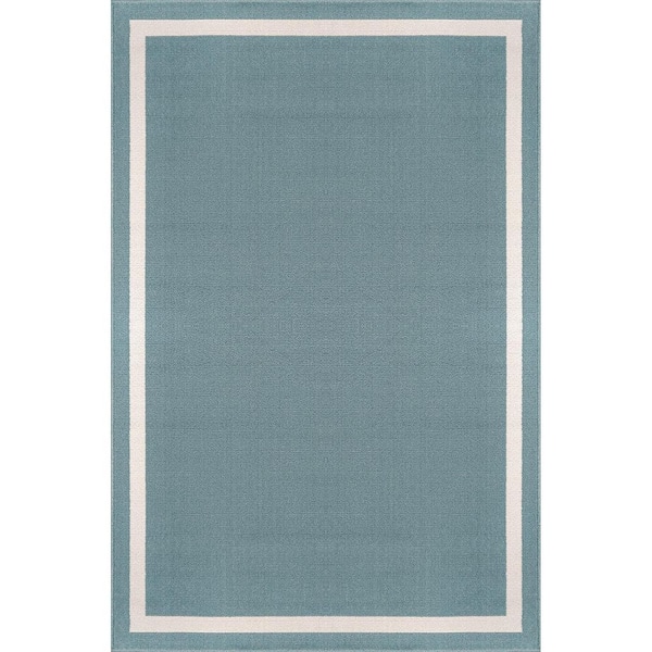 Aura Teal 8 ft. x 10 ft. Rubber Back Washable Modern Bordered Indoor Outdoor Area Rug