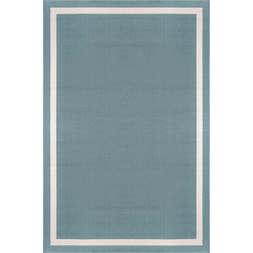 Aura Teal 9 ft. x 12 ft. Rubber Back Washable Modern Bordered Indoor Outdoor Area Rug price history on PriceWatchPro
