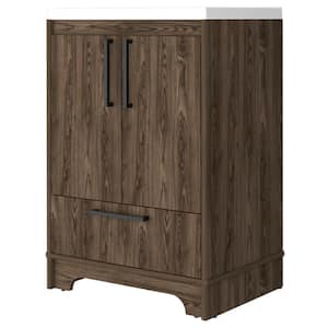 Tridell 24 in. W x 18 in. D x 36 in. H Bath Vanity in Walnut with Composite Vanity Top in White with White Basin