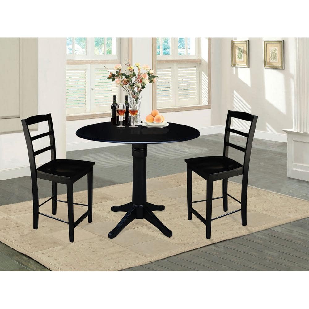 Elegant 45" Round Black Wood Dual Drop Leaf Counter Height Table