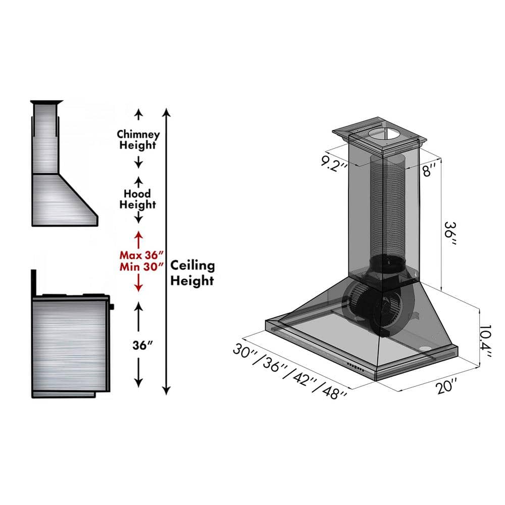 36" Hand-Hammered Copper Convertible Wall Mount Range Hood