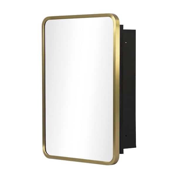 Gold 15.83 In W x 23.79 In. H Rounded Rectangle Mirror Cabinet Iron Framed Mirror
