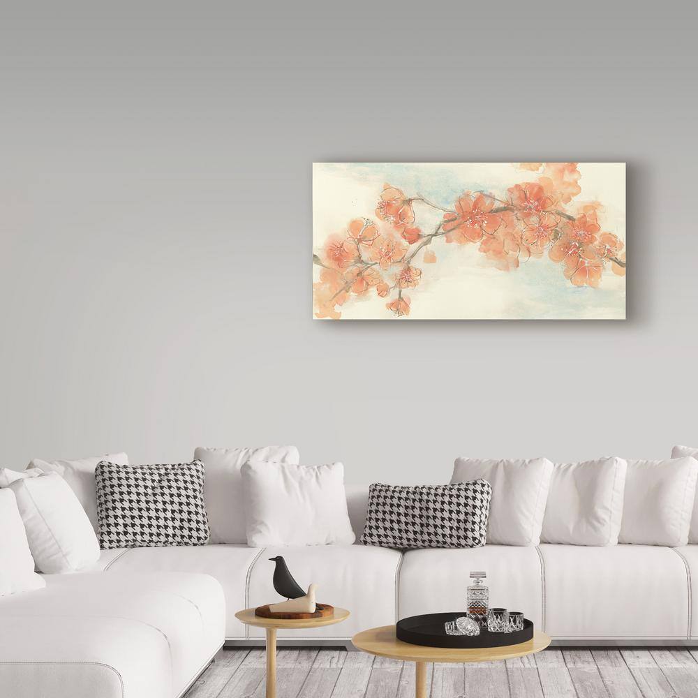 Peach Blossom Floral Abstract Canvas Art in Cream and Pale Blue