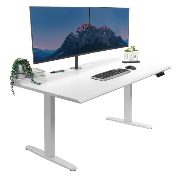 mount-it! 60 in. Rectangular White Tabletop Dual Motor Electric
