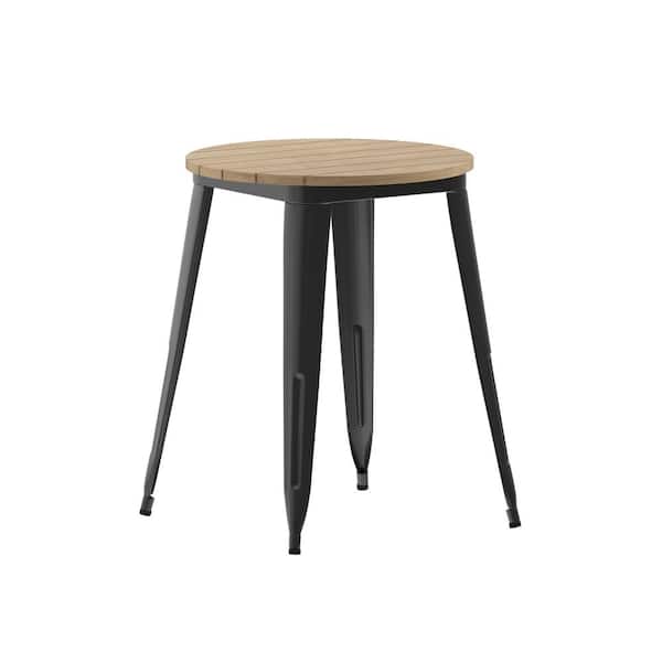 TAYLOR + LOGAN 24 in. Round Brown/Black Plastic 4 Leg Dining Table with Steel Frame (Seats 2)