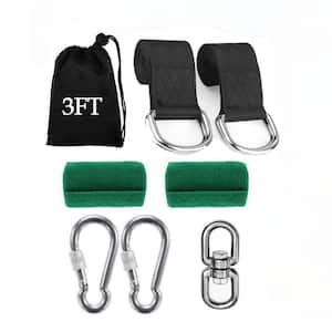 2-Piece 3 ft. Black Tree Swing Straps with Tree Protector, Carabiner, Swivel and Carry Bag for Swings and Hammocks