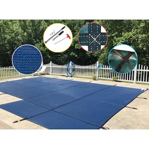 16 ft. x 32 ft. Rectangle Blue Mesh In-Ground Safety Pool Cover for Right End Step, ASTM F1346 Certified