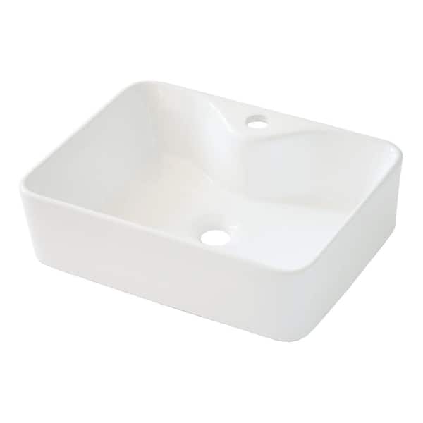 Miscool Ami Bathroom Ceramic 16 in. L x 12 in. W x 5.5 in. H Rectangular Vessel Sink Art Basin in White