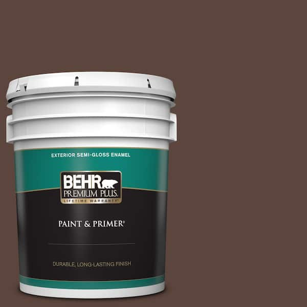 BEHR PREMIUM PLUS 5 gal. #T15-5 Heritage Oak Semi-Gloss Enamel Exterior Paint & Primer