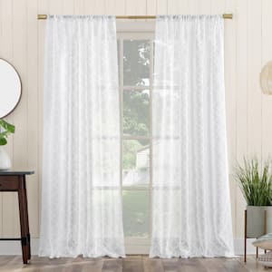Tina Geometric 50 in. W x 84 in. L Clipped Jacquard Light Filtering Rod Pocket Curtain Panel in White
