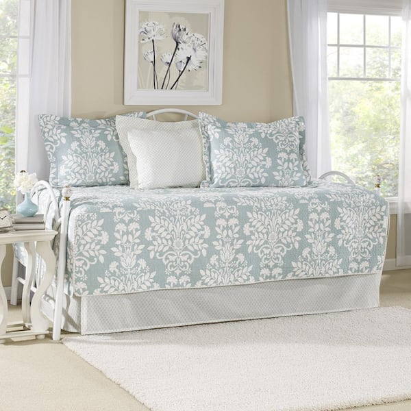 Laura Ashley Rowland 5-Piece Breeze Blue Floral Cotton Daybed Bedding Set